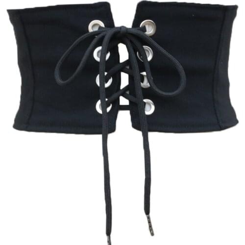 Women Vintage Lace Up Bowknot Zipper Wide Belt Female Slim Black Elastic High Waist Dress Stretch Belts Fashion Accessories