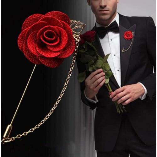 SaYao 1 Piece Fashion Suit Suits Brooch Pins Brooches Men Women Wedding Rose Flower Gold Chain Leaf Corsage Lapel Pin Brooches