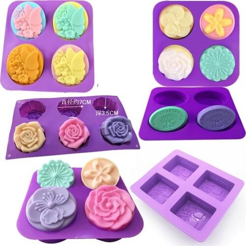 Flower Angel Tree Silicone Soap Molds Party Dessert Mousse Mold Shape 4 Hole Square Soap Molds Crafts Chocolate Ice Cream Moulds