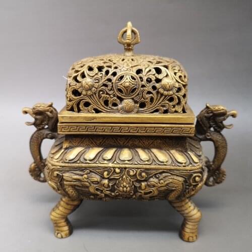 Old fashioned double dragons playing with beads incense burner, Exquisite Feng Shui handicraft decoration gifts