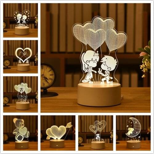 Valentines Days 3D Acrylic Led Lights Love Heart Party Decor Unicorn Birthday Gifts Baby Shower Bedroom Decor Girls Bedroom