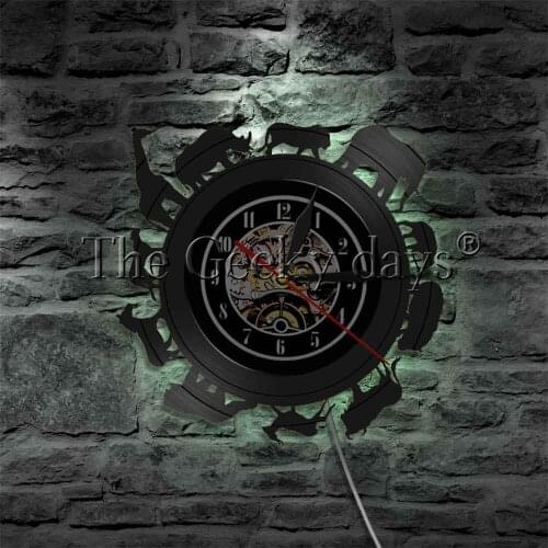 Africa Animals Silhouette LED Night Lights Giraffe Safari Vinyl Record Wall Clock With Backlight Contemporary Wall Lamp