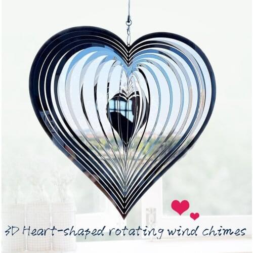 Wind Chime Stainless Steel Beating Heart Pattern Crafts Ornaments Indoor Outdoor Love Metal Garden Rotatable Hanging Decoration