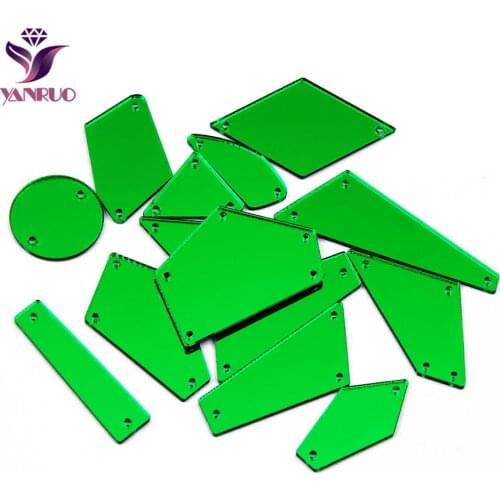 YANRUO 30Pcs Green Acrylic Mirror Rhinestone Sew on All for Needlework Appliques on Bridal Clothes Bling Craft