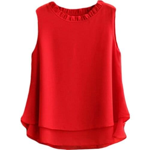 Fashion New Womens Tops 2019 Women Summer 12 Colors Chiffon T-shirts Plus Size S-5XL Sleeveless Casual Candy Colors Tshirt Women