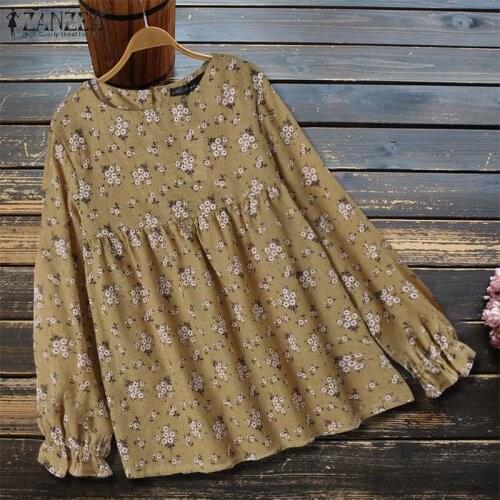 ZANZEA Vintage Women Floral Printed Blouse Summer Long Sleeve Ruffles Blusas Female Casual Tunic Tops Bohemian Shirt