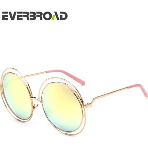 New Fashion Round Blue Lens Shape Sunglasses Women Black Frame Shopping Look UV400 Metal Eyewear Box EV2773