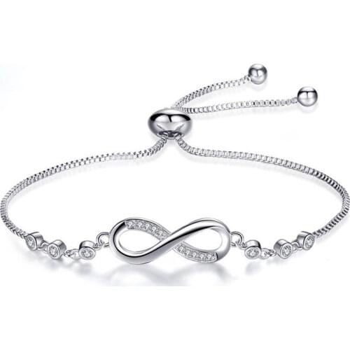 Qikaola Authentic 925 Sterling Silver Infinity Adjustable Bracelet For Women Hot Fashion 8 Word Bracelet For Gift CMB81