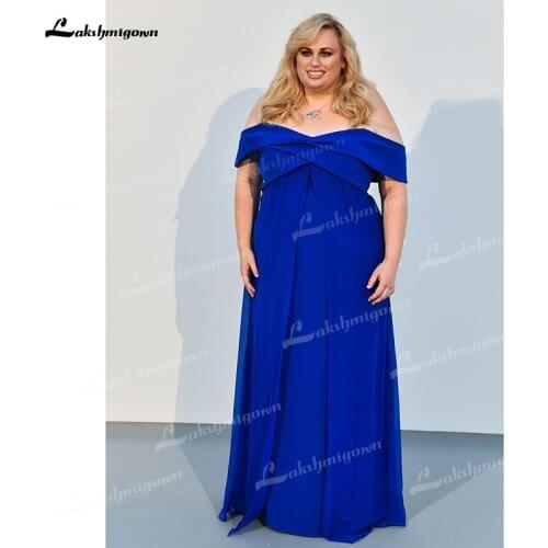 Royal Blue Plus Size Off the Shoulder Chiffon Long Mother of the Bride Dresses 2021 Women Evening Party robe mere de la mariee