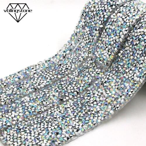 1 Yard Mix Size Rhinestone Crystal AB Trim Resin Hot Fix Rhinestone Glass Iron On Appliques For Dresses Craft Stones Banding