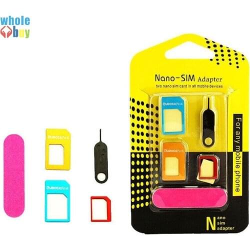 1000set/lot Wholesale 5 In 1 Nano Sim Card Adapters + Regular & Micro Sim + Standard SIM Card & Tools for IPhone X 8 Xiaomi