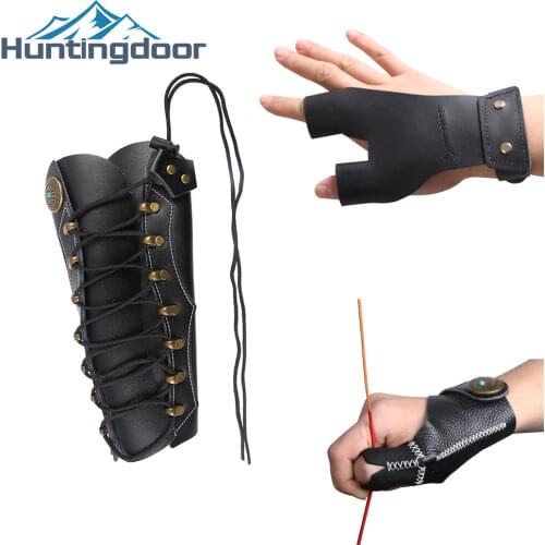 2020 Hot Sale Huntingdoor Hunting Archery Leather Finger Glove Arm Protector Guard Bow Accessories For Shooting Outdoor Sports