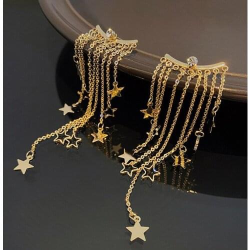 2020 Fashion Jewelry Korean Gold Plated Crystal Long Tassel Star Earrings Brincos Boucle oreille Femme Stud Earrings For Women