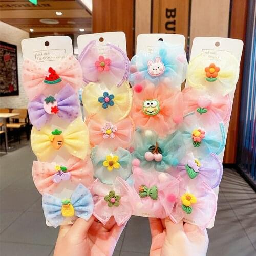 4/5Pcs/Set New Lace Baby Grils Hair Clips Cartoon Animals Big Bowknot Kids Hairpin Barrettes Baby Hair Accessories Gift