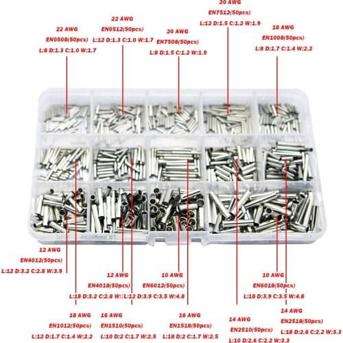 700Pcs Copper Uninsulated Crimp Terminal 0.5mm2-6.0mm2 Bootlace Ferrules Cord End Electrical Wire Cable Connectors