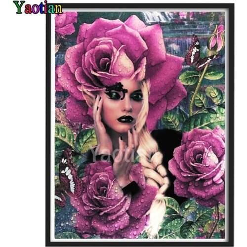 Diamond Painting,Woman Flower 5D DIY Full Square/round Diamond Embroidery Kit, Rose Art Rhinestone Cross Stitch Home Decor