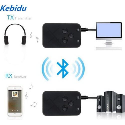Kebidu 2019 Wireless Bluetooth 4.2 Transmitter Receiver 3.5mm Cable Stereo Audio Music Adapter 2 in 1 for TV Car for Smart Phone