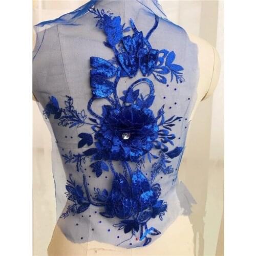 Handmade Beads 3D Wedding Dress Applique DIY Bridal Headdress Ivory White Lace Collar Lace Fabric Patch