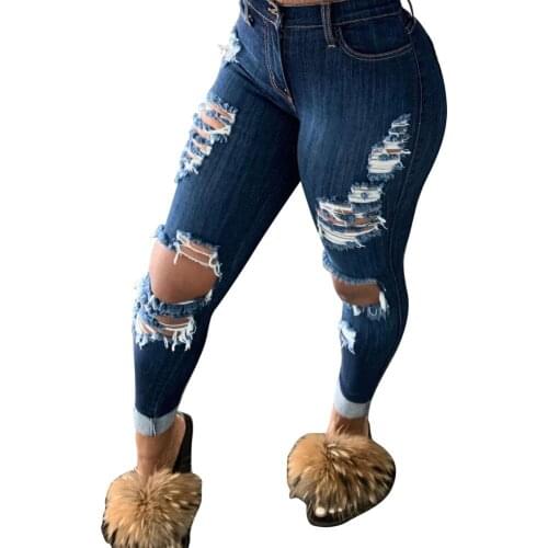 Casulal Women Skinny Tassels Hole Denim Jeans Pants Fitness Long Pencil Trousers Pants Boyfriend Jeans For Women