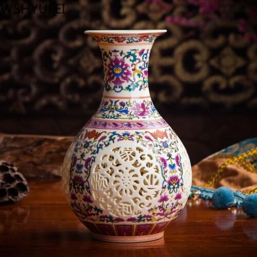 Jingdezhen Chinese Vintage Ceramic Vase Home Decor Living Room Decoration Porch Store Ornament Birthday Present Plant Vases