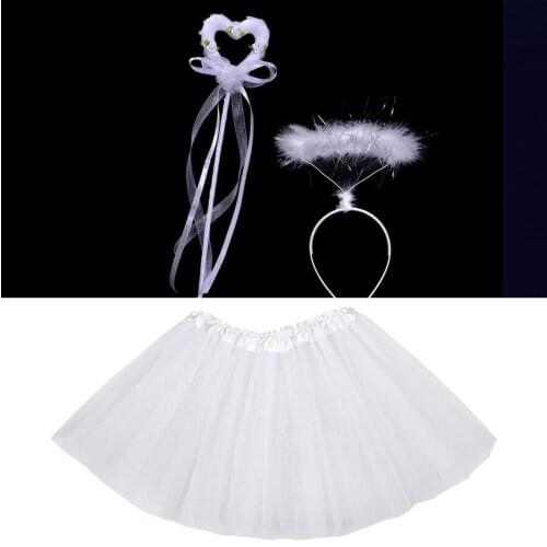 Kids Children Girl Angel Headband Tutu Skirt Set Accessories Princess Cosplay Birthday Party Props Halloween Costume Christmas