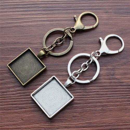 Fit 25x25mm Square platina plated/bronze Key rings buckle Cabochon Frame Bezel Settings Tray blank 2pcs/lot (K05482)