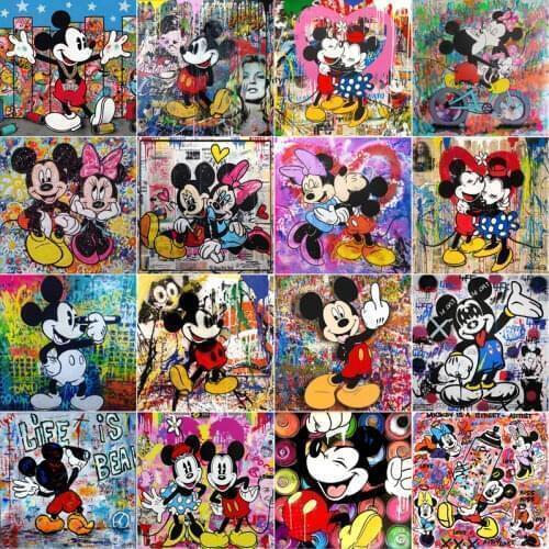 Sreet Art Graffiti Disney Mickey And Minnie Mouse Canvas Painting Wall Art Posters And Prints Cartoon Animal Picture Home Decor