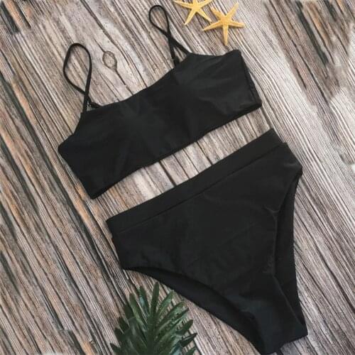 Summer Solid Sexy Bikini Swimsuit Women 2 Pieces High Waist Bikini Push Up Swimwear Tankini Swimsuits Bathing Suit