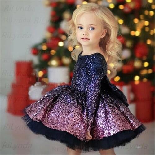 Summer Infant Dress Baby Christmas Newborn Sequin Bowknot Red Black Party Princess Dresses For Baby Girl 2-14st Year Birthday Dr