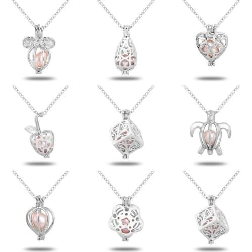 High Quality Imitation Pearl Oyster Bead Locket Cage Pendant Charms Necklace Gift