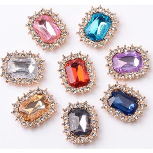 10 Pcs/Lot) 17x21mm Metal Copper Crystal Rhinestones Rectangle Connector DIY Handmade Accessories For Jewelry Making