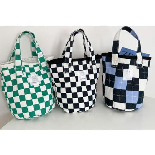 Fashion Women Canvas Tote Shoulder Bag Retro Plaid Pattern Student Girls Book Handbags Eco Female Large Capacity Shopping Bags