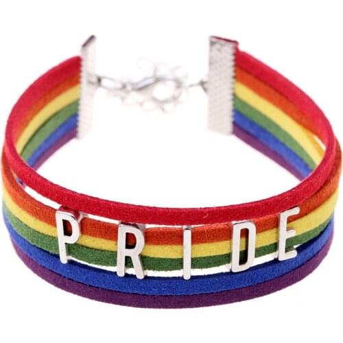 Multi-Layer Rainbow Leather LGBT Bracelets For Women Men Adjustable Bangles Gays Lesbian 'PRIDE','EQUALITY' Letter Pulseras Gift