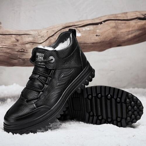 Genuine Leather Mens High-Top Shoes Winter Plus Fleece Warm Cotton Boots Luxury Brand Non-Slip Comfortable Casual Snow Boots