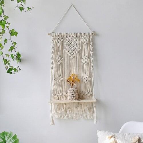 Hanging Shelves for Wall Hand Woven Tapestry Tassel Room Home Decor Macrame Wall Hanging Floating Shelf for Bedroom Living Room