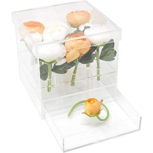 New Clear Acrylic Flower Box With Drawer 9/16 Holes Drawer Rose Flower Box Valentines Day Wedding Decor Gift Box Wholesale