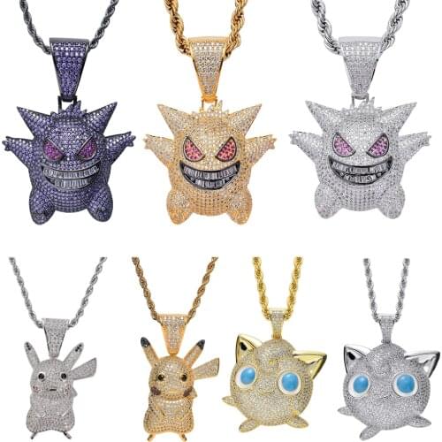 New Micro-Inlaid Zircon Necklace Pokmon Gengar Pikachu Jigglypuff Three-Dimensional Cartoon Pendant Toy Childrens Gifts