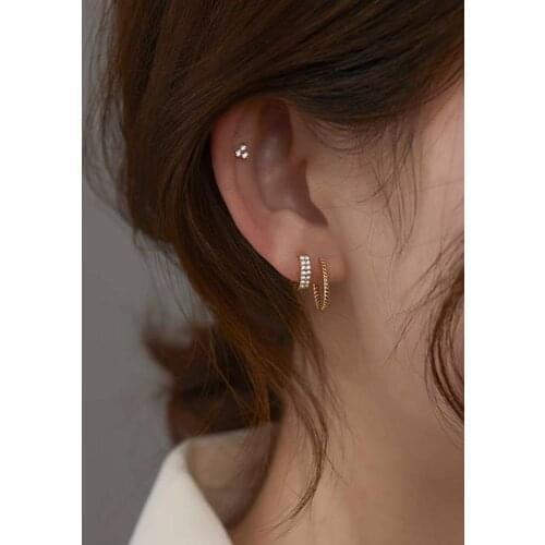 New Korea Exquisite Zircon Crystal Small Circle Womens Twist Earrings Fashion Jewelry