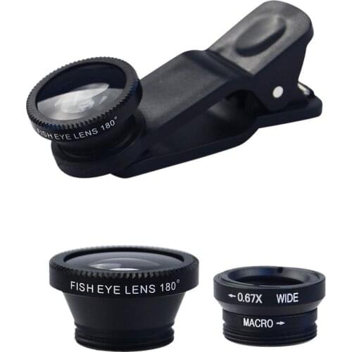 Fisheye Wide Angle Micro Camera Lens For IPhone For Xiaomi 3IN1 Zoom Fish Eye Len On Smartphone Lenses With Phone Clip