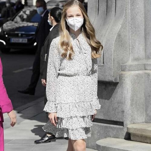 New Arrival Cascading Ruffle Princess Dress Long Sleeve Leopard Dresses D4531