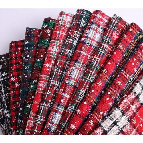 Christmas fabric polyester cotton Knitted cloth snowflake printing cashmere plaid fabric for Christmas decoration DIY dress