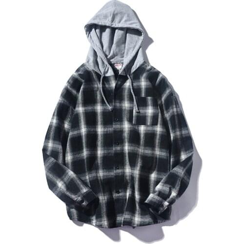 New Fashion Skateboard StreetWear HIgh Street Shirt Men Black White Plaid Cap Shirts Tide Brand Hip Hop Men Shirts With Hats