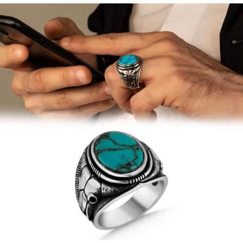 Silver Men Ram Head Style Men Ring Turquoise Gemstone Men Ring Handmade Men Jewelery Vintage Silver Accessories