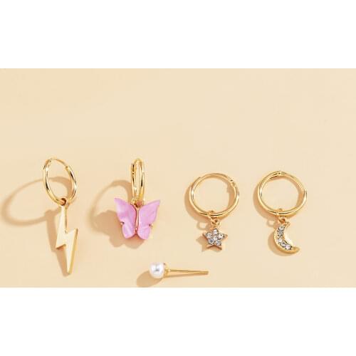 5pcs Moon Star Pearl Butterfly Earrings For Women Teen Girls Trendy Classic Elegant Korean Dangle Earring Fashion Jewelry Gifts