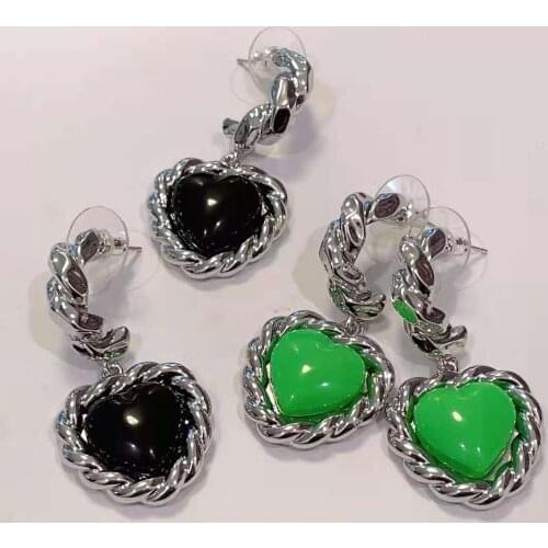 Hot Brand EarringsBlack And Green Hearts Earrings Stud Earrings White Silver Earrings