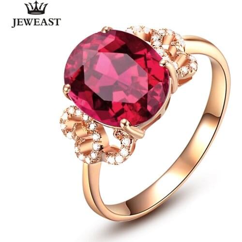 SLFD Natural Red tourmaline 18K Pure Gold 2020 New Hot Selling Top Ring Women Heart Shape Ring For Ladies Woman Genuine Jewelry