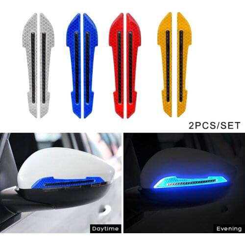 2pcs/pair Car Reflective Marking Tape Strip Stickers RearView Mirror Anti-Collision Safety-Warning Sign Decals Car Exterior
