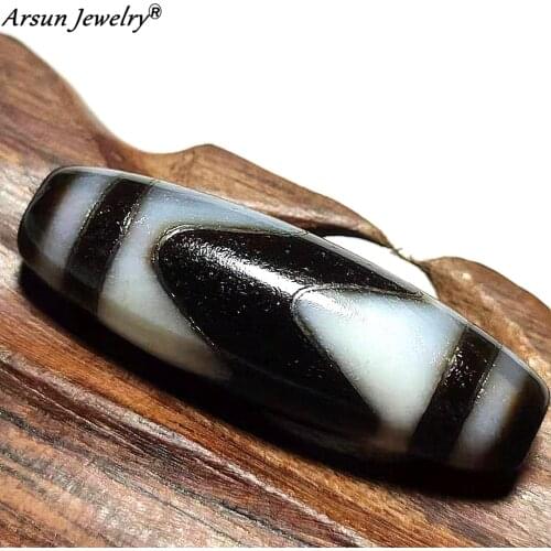 Tibet 12*38mm Agate Inlaid S925 Line DZI Beads Black/White Tiger Tooth Totem Amulet Jewelry DIY Free Shipping