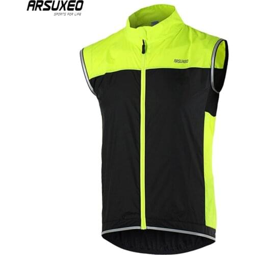 ARSUXEO Cycling Vest Man Bike Clothes Quick Dry Reflective Vest With Pocket MTB Vest Breathable Running Vest