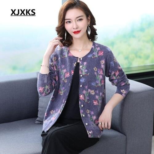 XJXKS Women Mink Cashmere Sweater Cardigan 2020 Spring New Loose Plus Size Fashion Printing Casual Women Cardigan Jacket